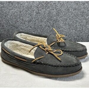 Minnetonka Moccasin Slippers Gray Suede Shearling Lined Women's Size 11